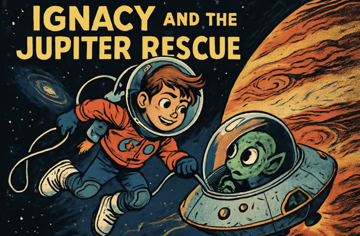 AI-generated space adventure storybook with custom character illustrations
